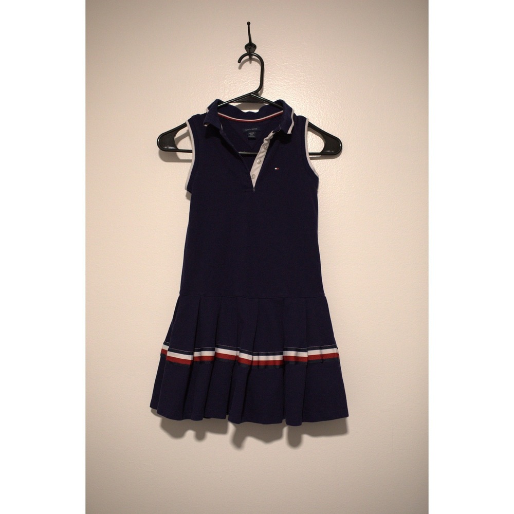 Tommy Hilfiger Girls Navy Blue Sleeveless Pleated Polo Dress Size 7 S/P/CH